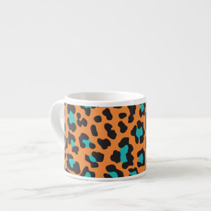 Xícara De Espresso Leopardo Imprime Laranja, Preto, Aqua