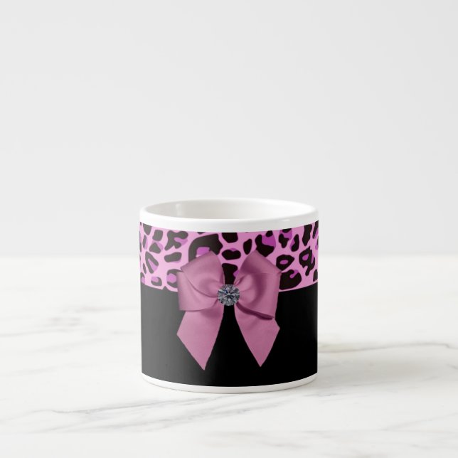 Xícara De Espresso Leopardo Rosa com Arco e Diamante (Frente)