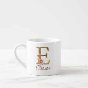 Xícara De Espresso Letra de Nome Personalizado E Dourado com Rosas Co