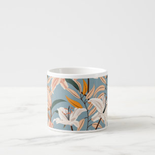 Xícara De Espresso Lily Floral Blue Vintage Impressão
