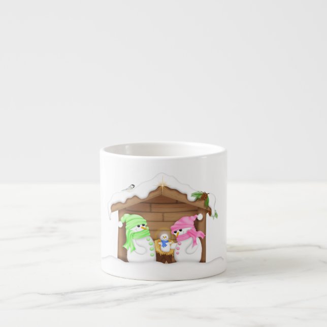 Xícara De Espresso Lindo Presépio de Neve de Natal (Frente)