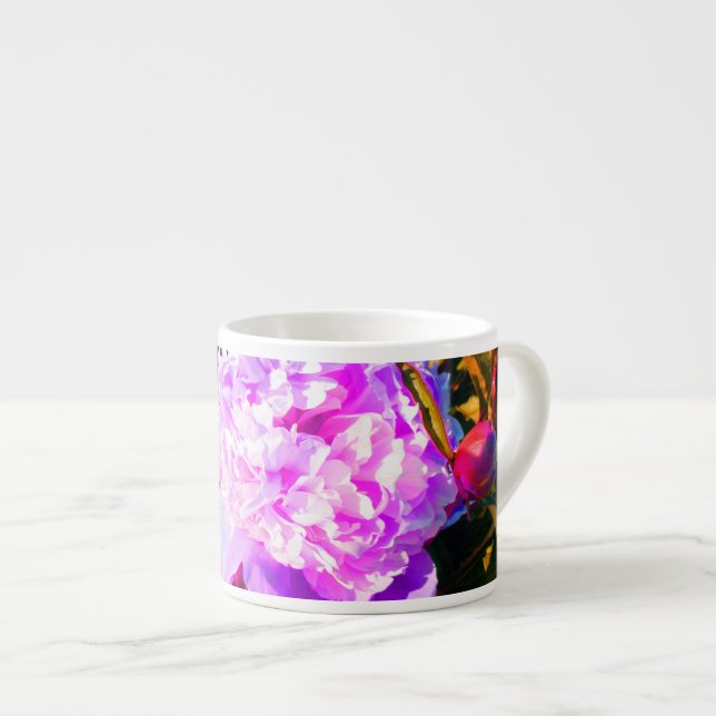 Xícara De Espresso Lindos Pêonias Rosa Redondos (Frente Esquerda)