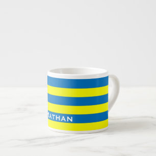 Xícara De Espresso Listras Azuis e Amarelo Intenso Personalizadas