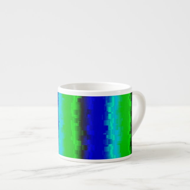 Xícara De Espresso Listras de Vidro Quebrado Azul Verde (Frente Esquerda)