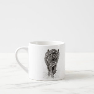 Xícara De Espresso Lobo Negro Zangado na Neve, inverno selvagem