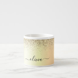 Xícara De Espresso Luxo Moderno Garota Glitter Dourado Monograma Nome