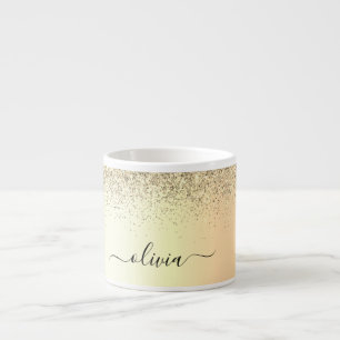 Xícara De Espresso Luxo Moderno Garota Glitter Dourado Monograma Nome