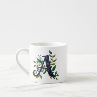Xícara De Espresso M Artístico – Letra Azul Chique & Dourada