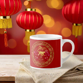 Xícara De Espresso Macaco do Zodíaco Chinês Vermelho/Dourado ID542