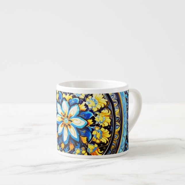 Xícara De Espresso Maiolica Floral espanhola italiana medieval (Frente Esquerda)