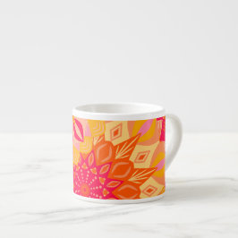 Xícara De Espresso Mandala Sobreposta Laranja Rosa Amarelo