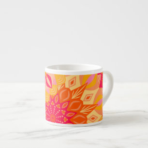 Xícara De Espresso Mandala Sobreposta Laranja Rosa Amarelo