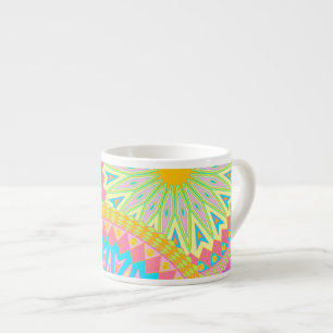 Xícara De Espresso Mandala Sobreposta Rosa Azul Amarelo Verde-água Ro