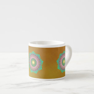 Xícara De Espresso Mandalas Coloridos em Fundo Dourado