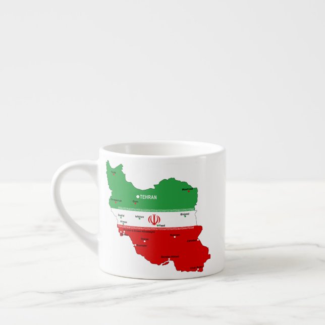 Xícara De Espresso Mapa do Irã com Bandeira e Emblema (Esquerda)