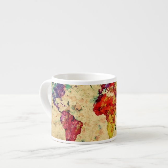 Xícara De Espresso Mapa do mundo do vintage (Frente Esquerda)