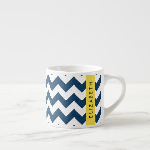 Xícara De Espresso Marinho Azul Zigzag, Marinho Blue Chevron, Seu Nom