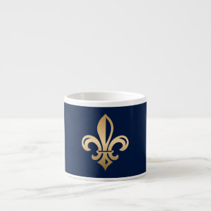 Xícara De Espresso Marinho Luxuoso Dourado Fleur de Lis