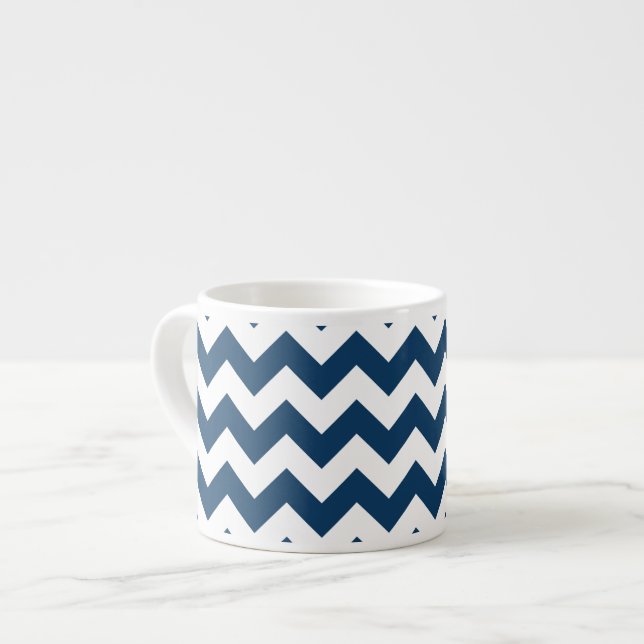 Xícara De Espresso Marinho Zigzag, Marinho Chevron, Padrão Geométrico (Frente Esquerda)