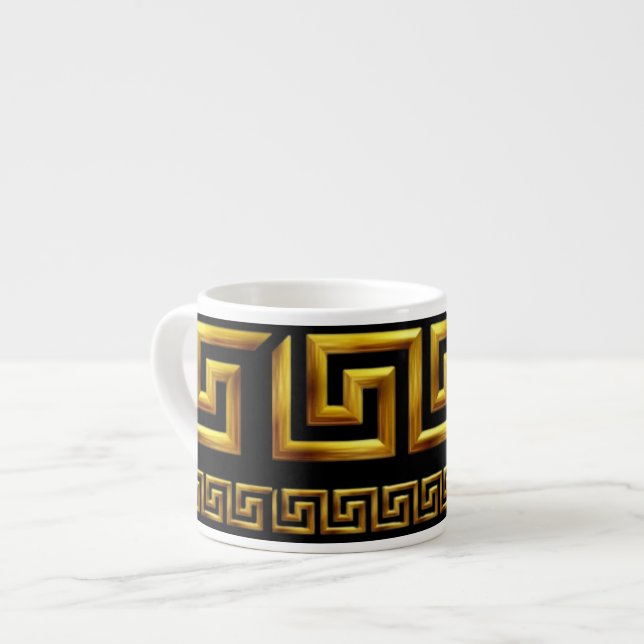 Xícara De Espresso Meandro Grego Dourado Chave da Vida (Frente Esquerda)