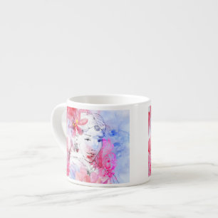 Xícara De Espresso Menina bonita com um buquê das flores