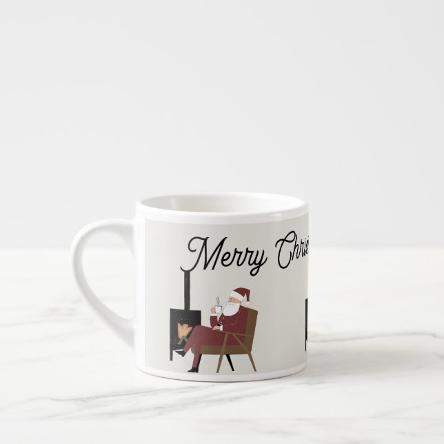 Xícara De Espresso Merry Christmas Cozy Santa Fireplace Espresso Mug  (Esquerda)