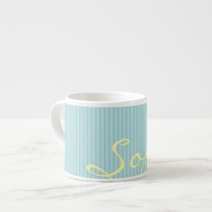 Xícara De Espresso Mint Green & Blue Name Mug - Solid Thin Strips