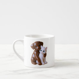 Xícara De Espresso Momento Terno de Cachorro e Gato