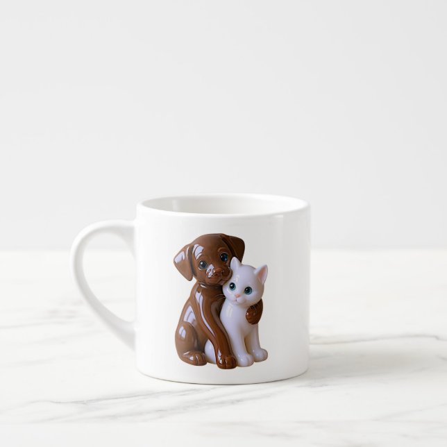 Xícara De Espresso Momento Terno de Cachorro e Gato (Esquerda)