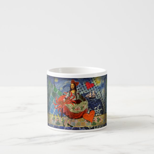 Xícara De Espresso Mona Lisa Diversão Zodíaco Caprichoso  (Frente)