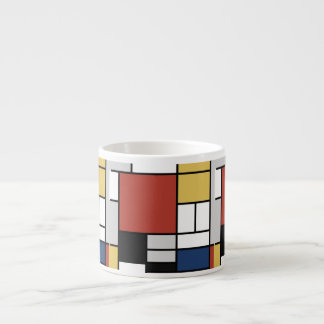 Xícara De Espresso Mondrian Painting Red Plane Yellow Black Cinza Blu
