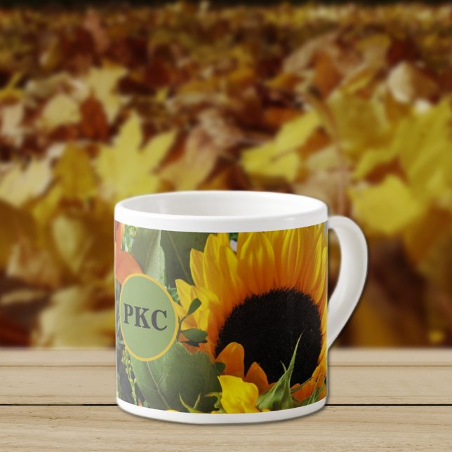 Xícara De Espresso Monograma Autumn Sunflower Foto Impressão 6oz (Criador carregado)