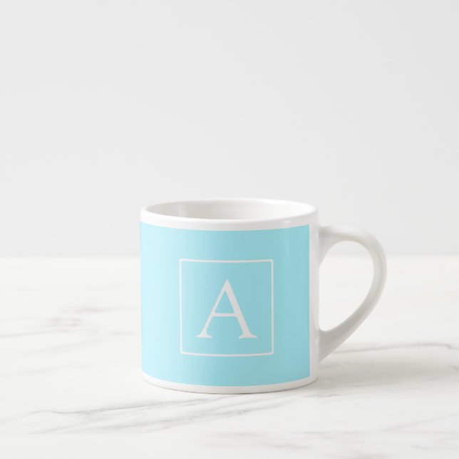 Xícara De Espresso Monograma Azul Céu Simples (Direita)