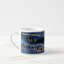 Xícara De Espresso Monograma Azul Dourado Mármore Ágata Café Expresso