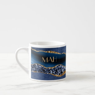Xícara De Espresso Monograma Azul Dourado Mármore Ágata Café Expresso