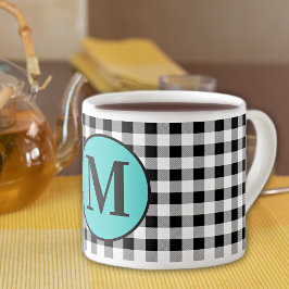 Xícara De Espresso Monograma Buffalo Check & Turquesa 6oz.