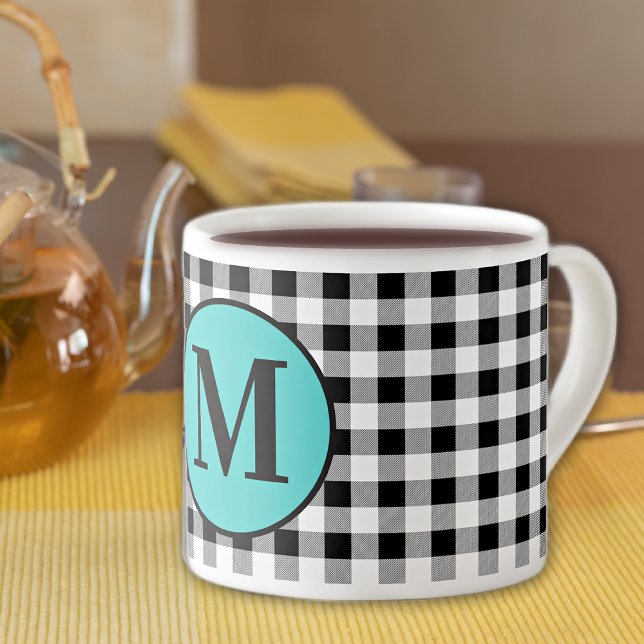 Xícara De Espresso Monograma Buffalo Check & Turquesa 6oz. (Criador carregado)