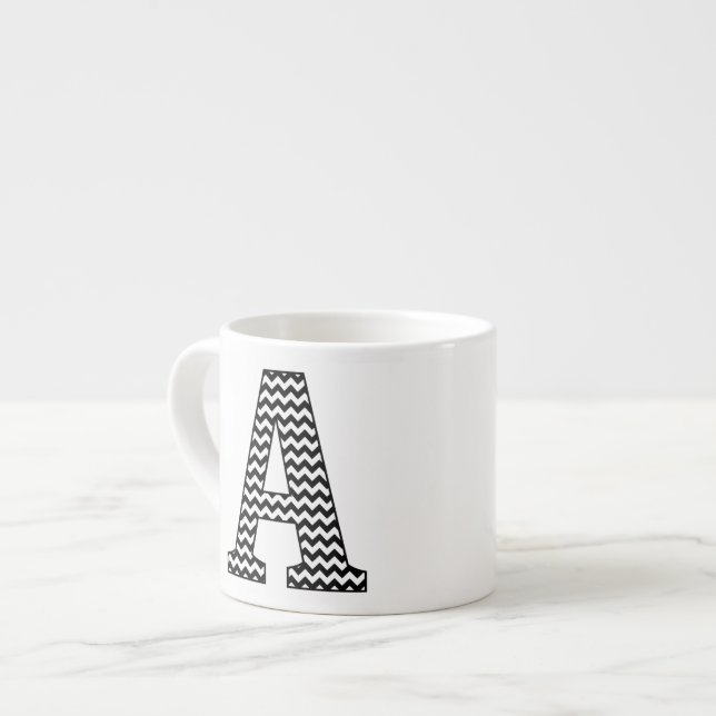 Xícara De Espresso Monograma de Divisa Preta e Branca A (Frente Esquerda)