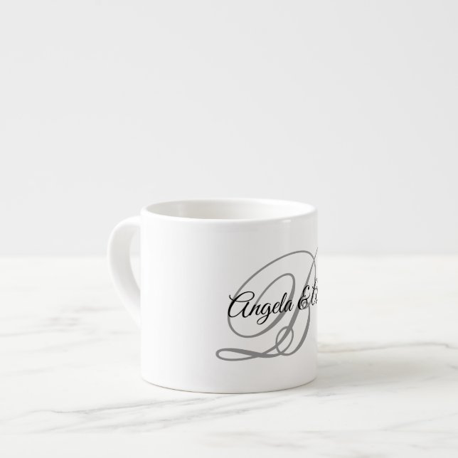 Xícara De Espresso Monograma de Letra Rebuscada Cinza (Frente Esquerda)