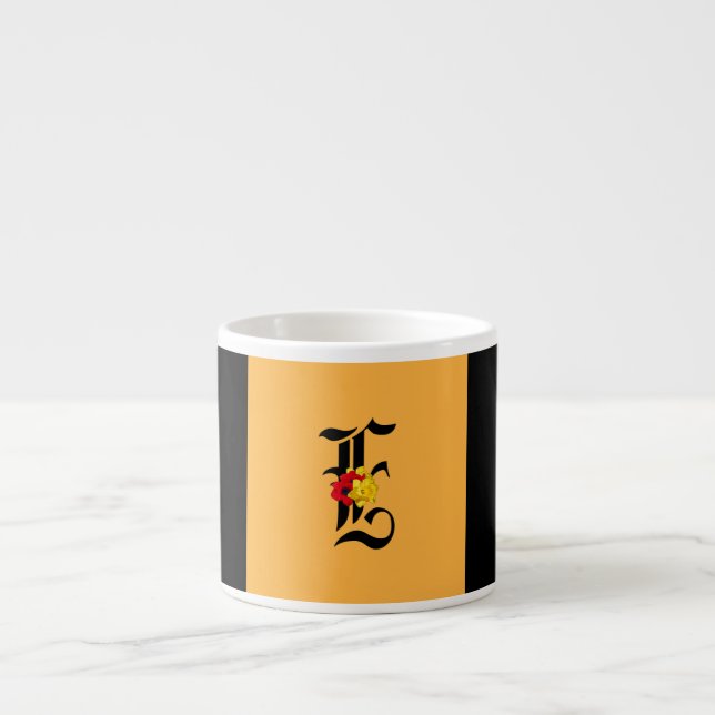 Xícara De Espresso Monograma E Floral Preto (Frente)