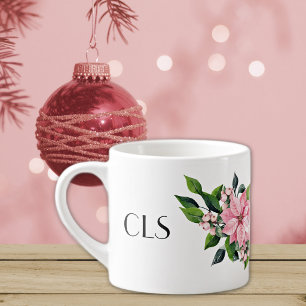 Xícara De Espresso Monograma e orçamento, Pink Poinsettia Swag em 6oz