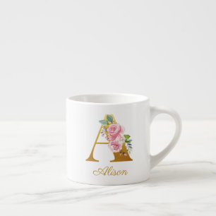Xícara De Espresso Monograma Floral Nome Inicial Botânico Personaliza