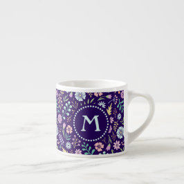 Xícara De Espresso Monograma Floral Whimsical Boho Espresso Mug