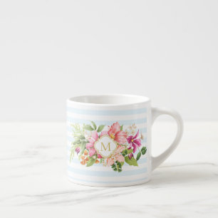 Xícara De Espresso Monograma Flores Vintage Pastel Espresso Mug Rosa