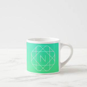 Xícara De Espresso Monograma Geométrico Legal Azul e Verde Lima Omb