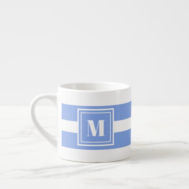 Xícara De Espresso Monograma Listrado Azul e Branco (Esquerda)