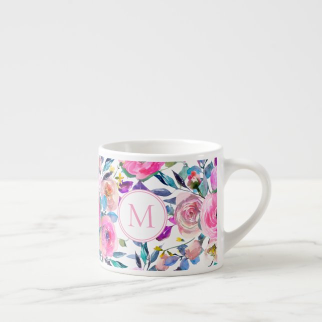Xícara De Espresso Monograma - Rosa Floral (Direita)