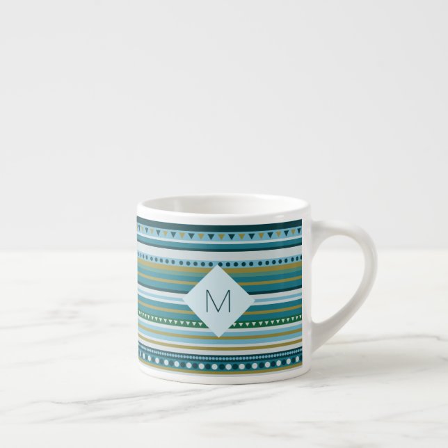 Xícara De Espresso Monograma Tribal Teal Blue Patterno Espresso Mug (Direita)
