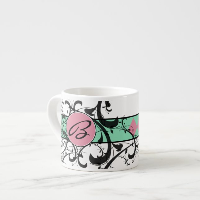 Xícara De Espresso Monograma Vitoriano de Farinhas (Frente Esquerda)