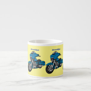 Xícara De Espresso Moto de desenho animado azul feliz fofa